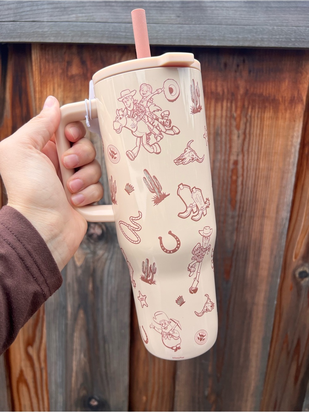 ZAK Blush Pink Western-Print Insulated Travel Tumbler